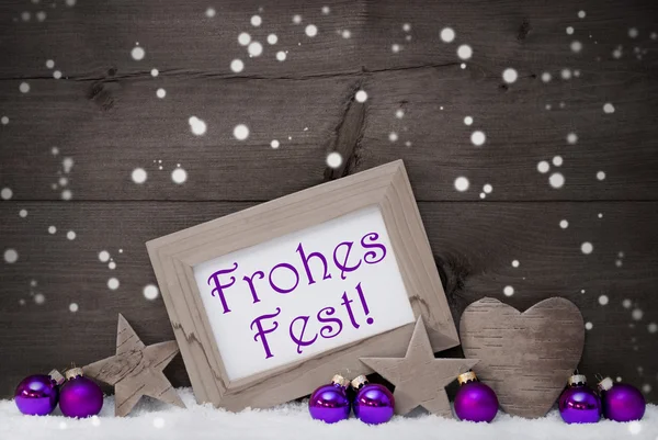 Gray Purple Frohes Fest Means Merry Christmas, Snowflakes — Zdjęcie stockowe