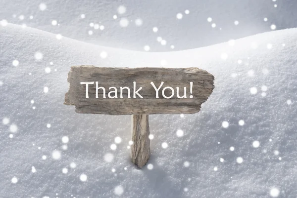 Sinal de Natal Snow And Snowflakes Obrigado — Fotografia de Stock