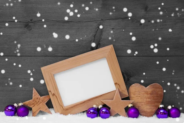 Gray Purple Christmas Decoration Text Merry Xmas, Snowflakes — Stockfoto