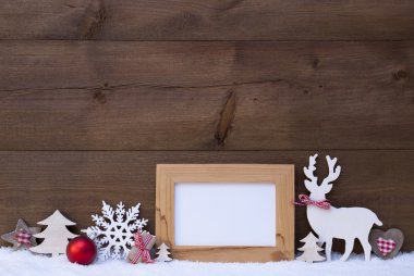 Christmas Decoration On Snow With Picture Frame