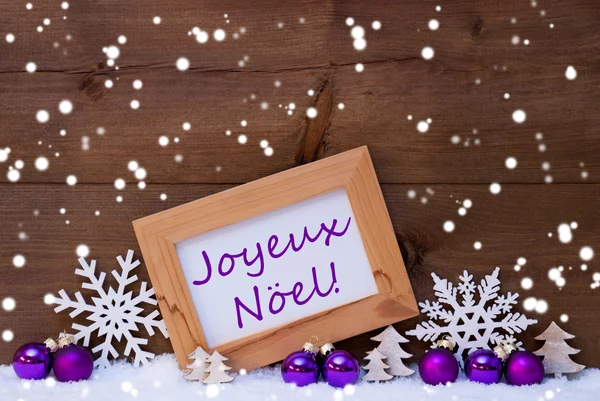 Purple Decoration, Snow, Joyeux Noel, Merry Christmas, Snowflake — Stock Photo, Image