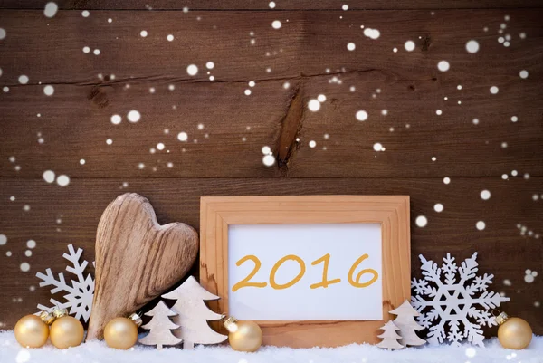Golden Christmas Decoration, Snow, 2016, Snowflakes — Stock fotografie