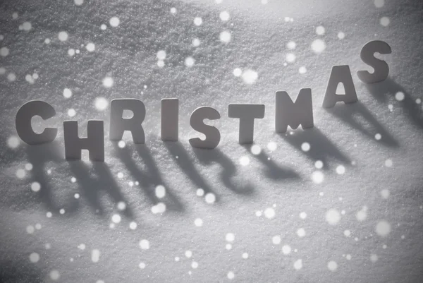 White Word Christmas On Snow, Snowflakes — 스톡 사진