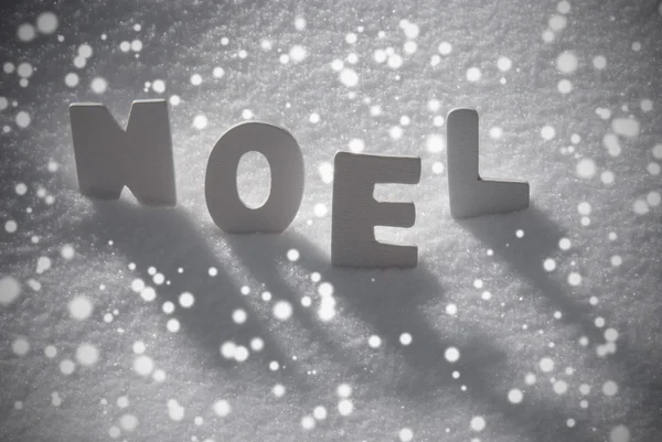 White Word Noel Means Christmas On Snow, Snowflakes — Stockfoto