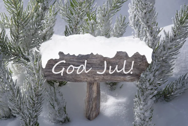 Sign Snow Fir Tree God Jul Mean Merry Christmas — Φωτογραφία Αρχείου