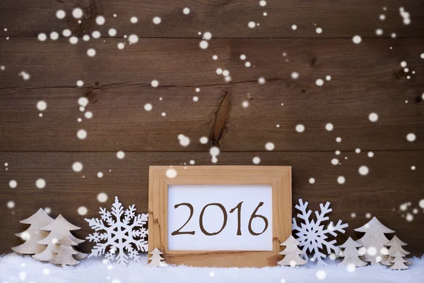 Decoración de Navidad Blanca Texto 2016, Nieve, Copos de nieve — Foto de Stock