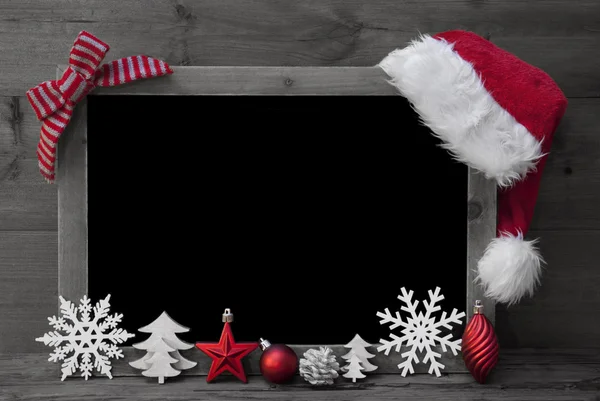 Black And White Christmas Blackboard, Red Santa Hat, Copy Space