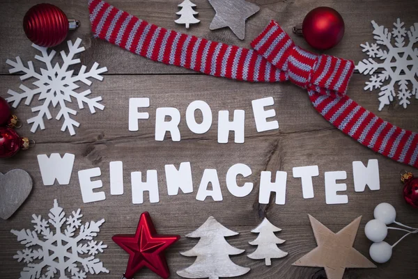 Frohe Weihnachten media Feliz Navidad, Decoración de lazo rojo — Foto de Stock