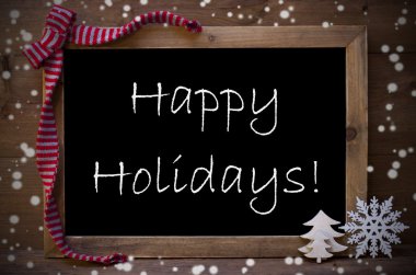 Chalkboard With Christmas Decoration Happy Holidays, Snowflakes