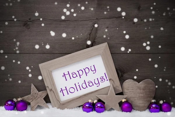 Gray Purple Christmas Decoration Text Happy Holidays, Snowflakes — Stock fotografie