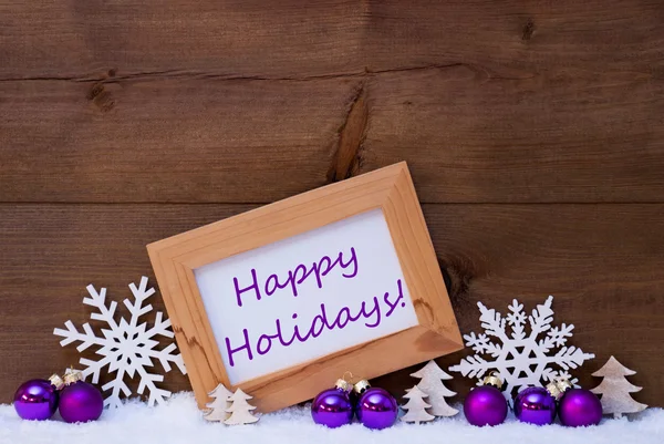 Purple Christmas Decoration, Snow, Happy Holidays — Stockfoto