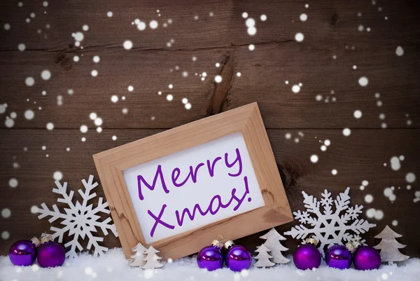 Purple Christmas Decoration, Snow, Merry Xmas, Snowflakes — Stockfoto