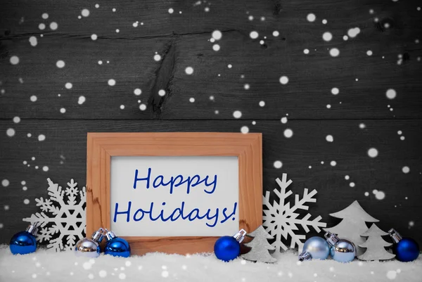 Blaugraue Weihnachtsdekoration, Schnee, frohe Feiertage, Schneeflocken — Stockfoto