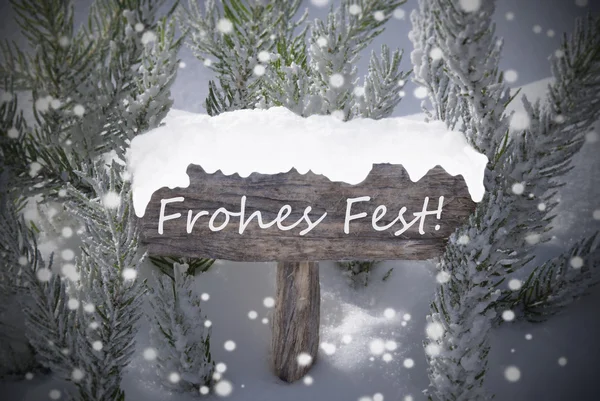 Firmare Fiocchi di neve Abete Frohes Fest Mean Buon Natale — Foto Stock