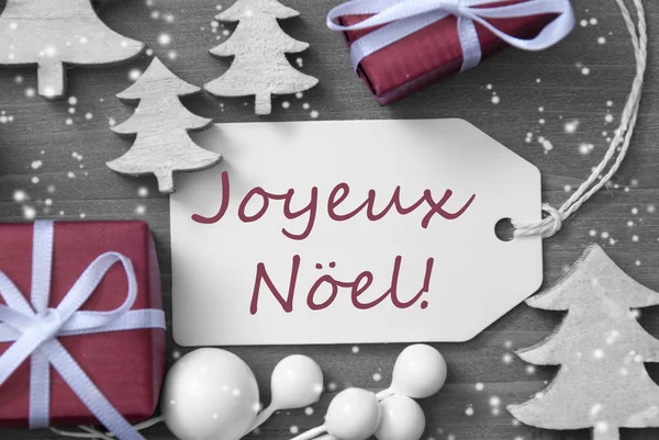Подарочное дерево Снежинки Joyeux Noel Means Merry Christmas — стоковое фото