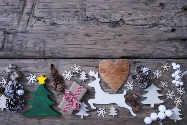 Green, Red, Brown Christmas Decoration, Tree, Reindeer, Gift — Zdjęcie stockowe