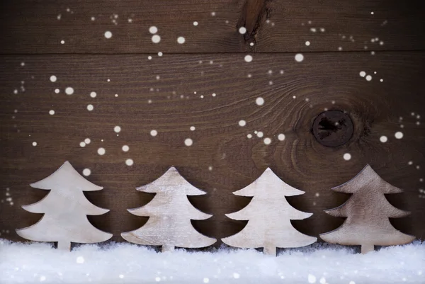 Four Wooden Christmas Trees, Snow, Copy Space, Advent, Snowflake — Stockfoto