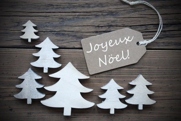 Label And Trees Joyeux Noel Mean Merry Christmas — Stock Photo, Image