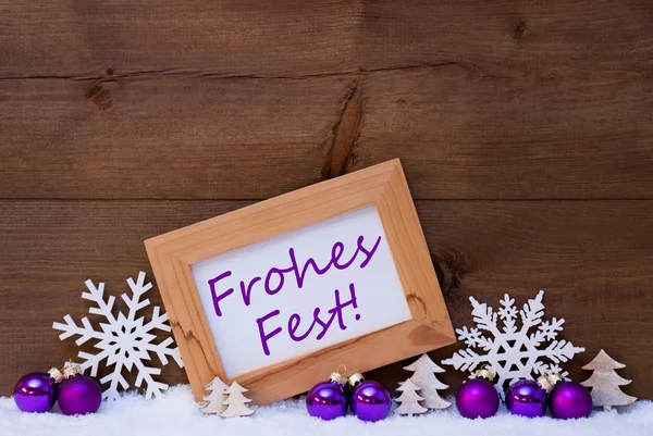 Decorazione viola, Neve, Frohes Fest Mean Buon Natale — Foto Stock