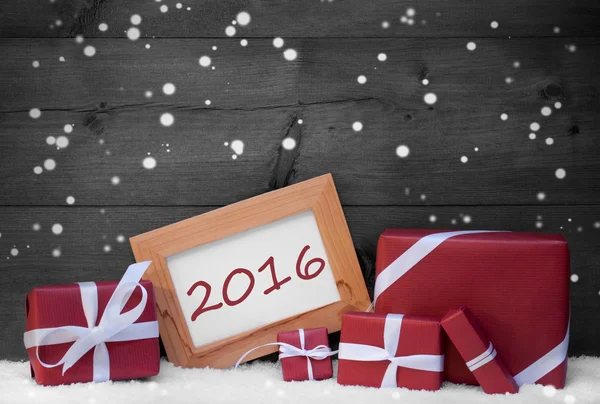 Navidad Gris Rojo Decorar, Regalos, Nieve, 2016, Copos de Nieve —  Fotos de Stock