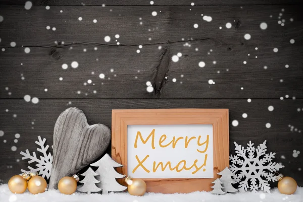 Golden Gray Christmas Decoration, Snow,Merry Xmas, Snowflake — Stockfoto