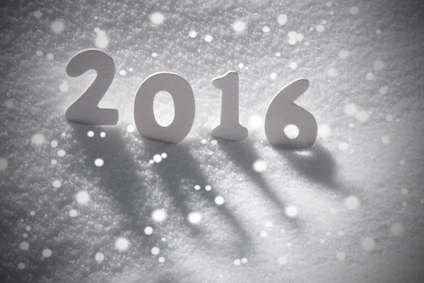 White Christmas Word 2016 On Snow, Snowflakes — 图库照片