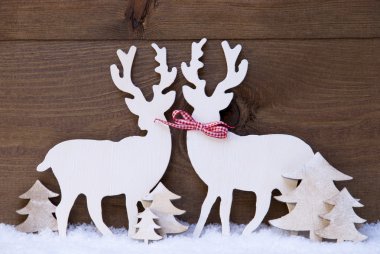 Christmas Decoration, Reindeer Couple In Love, Snow, Tree