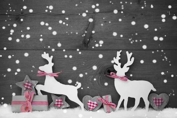 Gray Christmas Decoration, Reindeer Couple In Love, Snowflakes — 스톡 사진