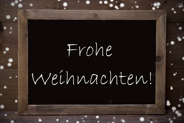 Chalkboard Frohe Weihnachten Means Merry Christmas, Snowflakes — Stock fotografie