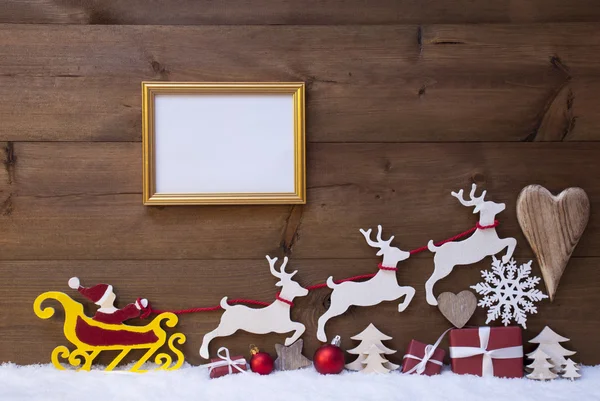 Santa Claus Sled, Reindeer, Snow, Christmas Decoration, Frame — Stock Photo, Image