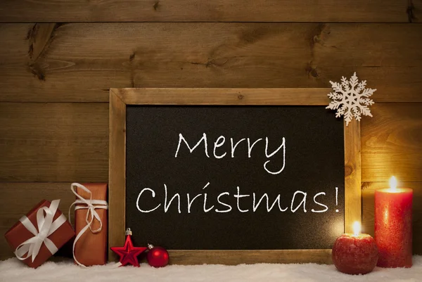 Festive Card, Blackboard, Snow, Candles, Merry Christmas — Stock Photo, Image
