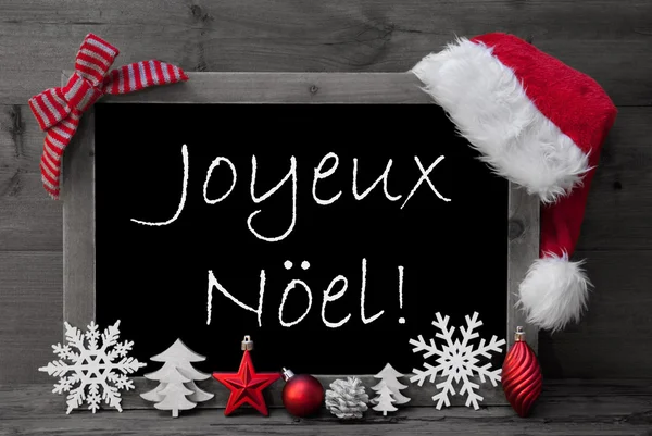 Blackboard Santa Hat Joyeux Noel Means Merry Christmas — Zdjęcie stockowe