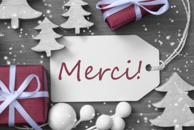 Noel etiket hediye ağaç kar taneleri Merci demektir teşekkür ederim