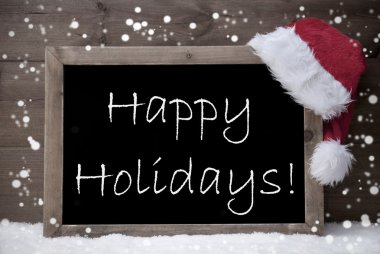 Gri Noel kartı, yazı tahtası, mutlu tatiller, kar
