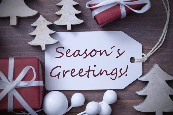 Label Gift kerstboom Seasons Greetings — Stockfoto