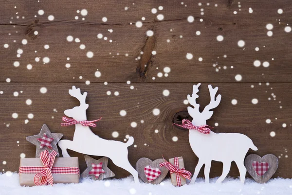 Decoração de Natal, Casal de renas no amor, Flocos de neve — Fotografia de Stock