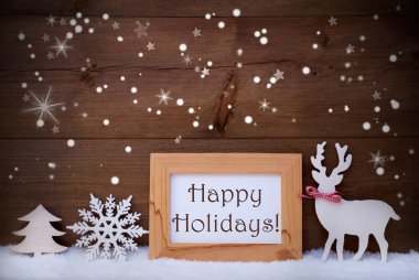 White Decoration On Snow, Happy Holidays, Sparkling Stars
