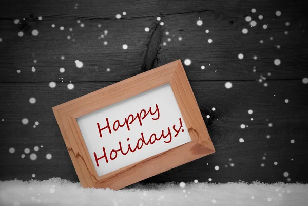 Picture Frame, Gray Background, Happy Holidays, Snow, Snowflakes — Zdjęcie stockowe