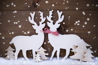 Christmas Decoration, Reindeer Couple In Love, Tree, Snowflakes