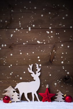 Vertical Red Christmas Card With Copy Space On Snow, Snowflakes