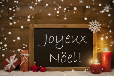 Card, Blackboard, Snowflakes, Joyeux Noel Mean Merry Christmas