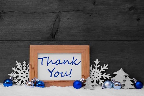 Blue Gray Christmas Decoration, Snow, Thank You — Stock Photo, Image