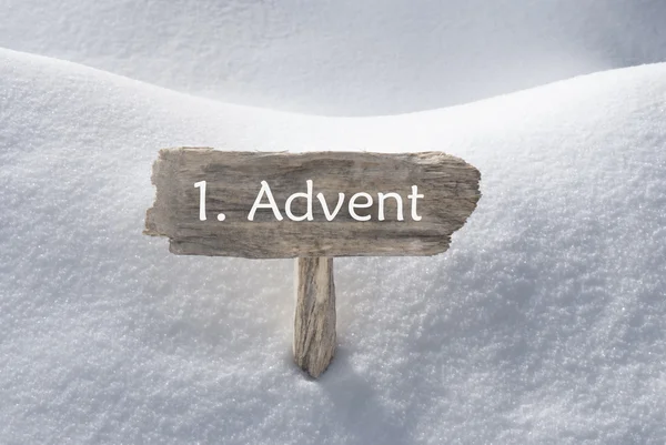 Sign With Snow 1 Advent Means Christmas Time — Zdjęcie stockowe