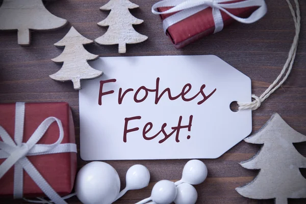 Etikett Geschenk Baum frohes Fest bedeutet frohe Weihnachten — Stockfoto