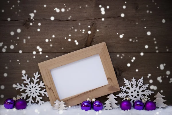 Purple Christmas Decoration, Copy Space, Snow, Snowflakes — ストック写真