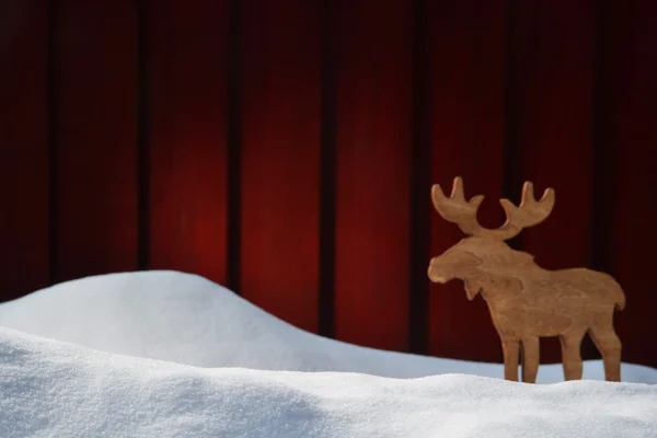 Tarjeta de Navidad en nieve blanca con espacio de copia y Moose — Foto de Stock