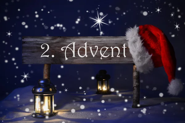 Sign Candlelight Santa Hat 2. Advent Means Christmas Time — 스톡 사진