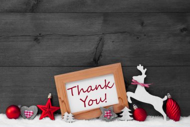 Red Christmas Decoration, Thank You, Snow, Gray Background
