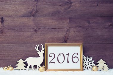 Vintage White And Golden Christmas Card, Snow, 2016