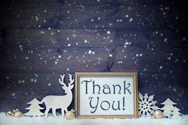 Vintage White And Golden Christmas Card, Snowflakes, Thank You